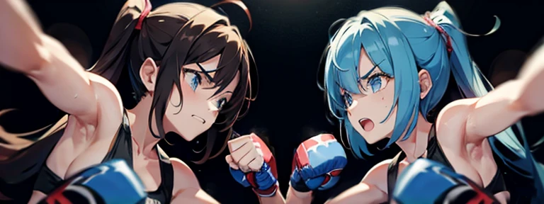 2girls,fistfighting,fighting stance,angry,masterpiece,painful,boxing panties