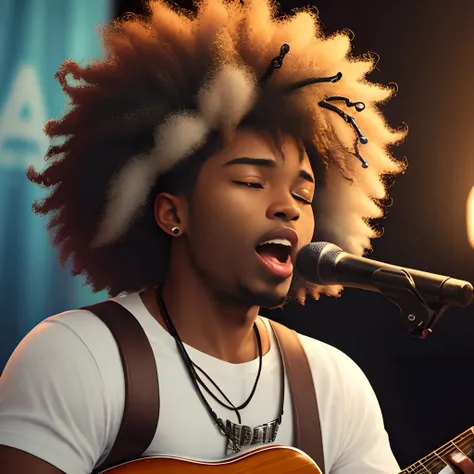 Black man with afro singing