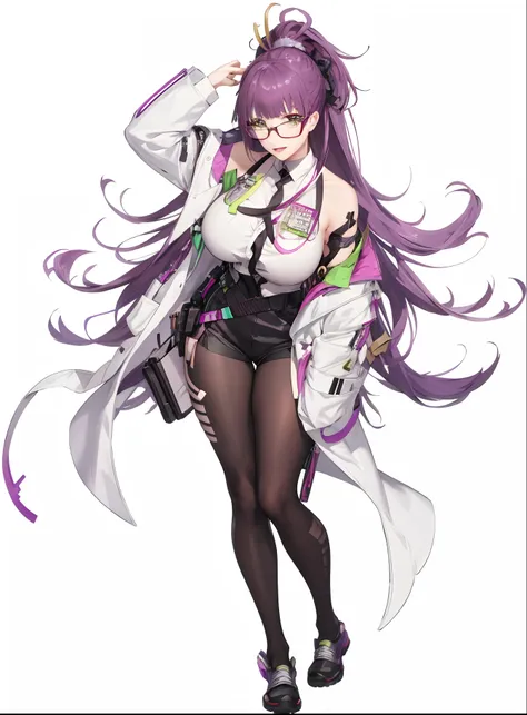 a close up of a person with a purple hair and glasses, from girls frontline, kda, ayaka genshin impact, full body xianxia, girls...