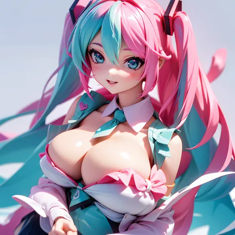 teens girl，adolable，Big breasts Hatsune Miku，A pink-haired，Lori huge breasts cleavage