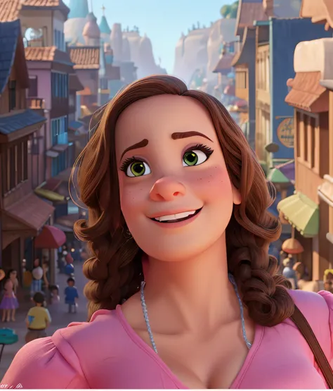 uma mulher estilo disney pixar, olhos castanhos,alta qualidade, melhor qualidade