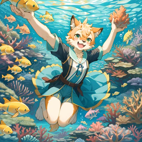 cover_page, highres, top quality, best quality, paid reward available, High-quality illustrations, unparalleled masterpiece, perfect artwork, absurdres, super high resolution, detailed background, Seabed, Coral reef, Bubble, 6+boys, 6+girls, Happy, joyful(...