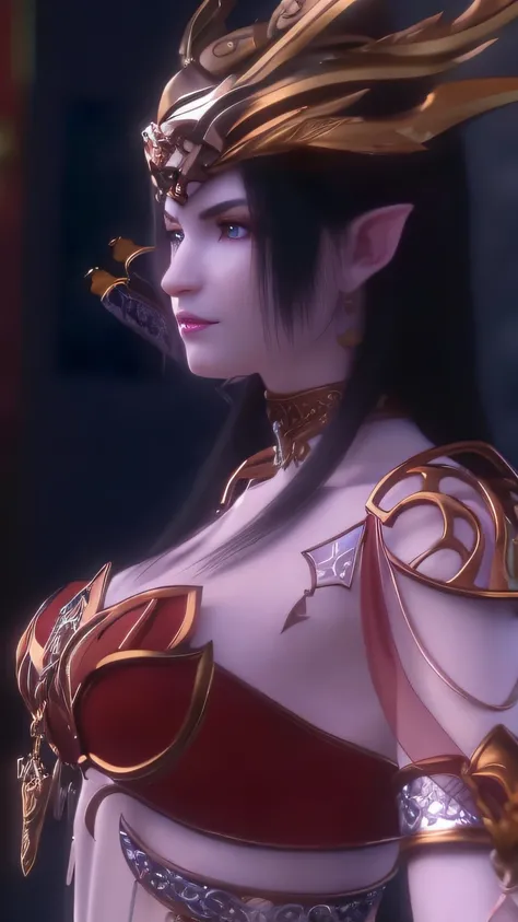 Close-up of a woman in a costume，There is a bird on his head, portrait of an elf queen, beautiful and elegant elf queen, An elf queen, beautiful and elegant female elf, dark elf princess, beautiful dark elf countess, 2. 5 D CGI anime fantasy artwork, a bea...