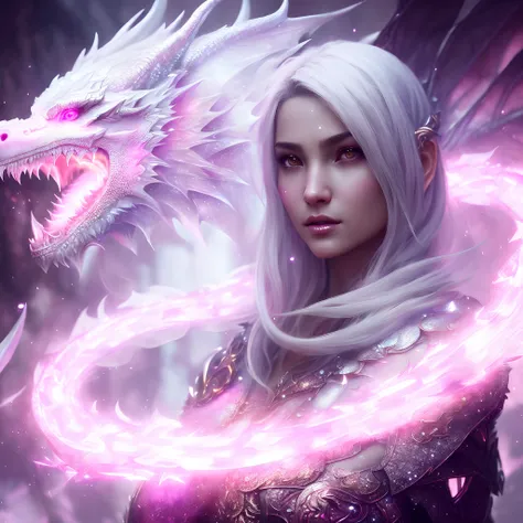 a close up of a woman with a dragon head and a pink light, hyperrealistic fantasy art, the dragon girl portrait, epic fantasy digital art style, epic fantasy art style, dragon girl, epic fantasy art style hd, realistic fantasy artwork, digital art fantasy ...