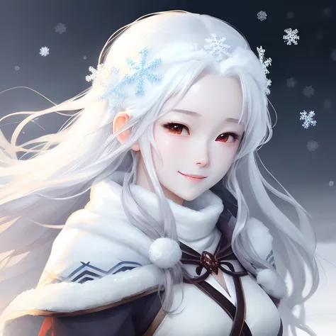 Anime girl wearing snowflakes and snowflakes and white dre, beautiful anime artwork, beautiful anime art, Beautiful anime girl, beautiful anime woman, Beautiful Anime Portrait, beautiful fantasy anime, guweiz on pixiv artstation,Anime girl with long white ...