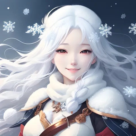 Anime girl wearing snowflakes and snowflakes and white dre, beautiful anime artwork, beautiful anime art, Beautiful anime girl, beautiful anime woman, Beautiful Anime Portrait, beautiful fantasy anime, guweiz on pixiv artstation,Anime girl with long white ...