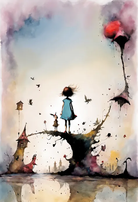 quentin blake style photography - surreal、1little girl、hight resolution、beautiful fece、top-quality、​masterpiece、ighly detailed