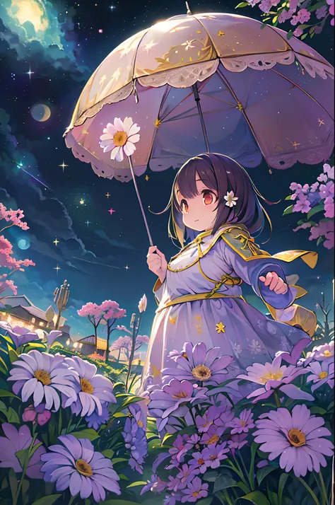 of the highest quality, high_resolution, Distinct_image, Detailed background, girl, flower, garden, Starry sky,、Huge chubby、Ultramammy