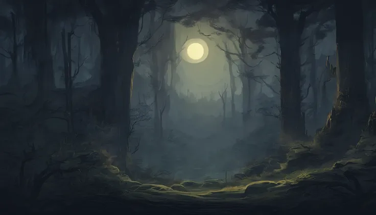 dark and dense forest at night with thick tree roots and no path