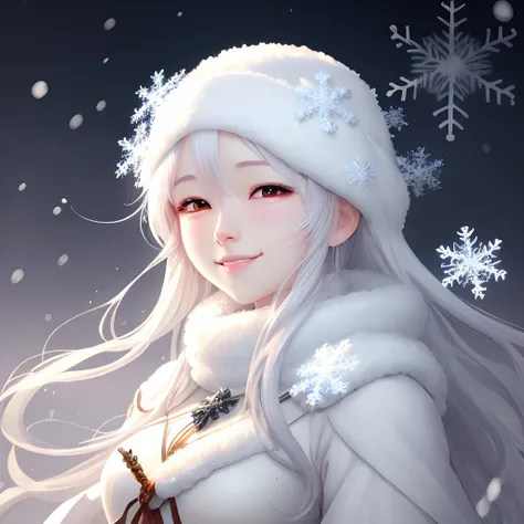 Anime girl in a white dress with snowflakes and snowflakes, beautiful anime artwork, beautiful anime art, Beautiful anime girl, beautiful anime woman, Beautiful Anime Portrait, beautiful fantasy anime, guweiz on pixiv artstation, Perfectly pure white long ...