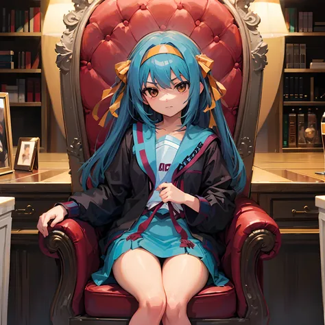 suzumiya haruhi　sitting in a throne　frontage