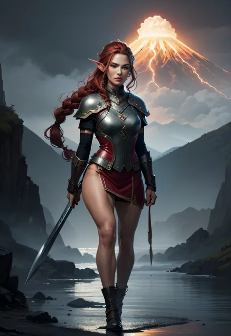 amanda righetti, (master part, realistic portrait:1.3), (stunning depiction of an elven warrior with a viking-inspired appearanc...