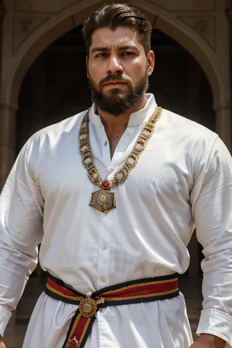 Photography, realistic, portrait, king, khan, Northeastern Brazil, white, caucasian, male, man, bearded, short hair, royal garment, rich, beefy, SFW