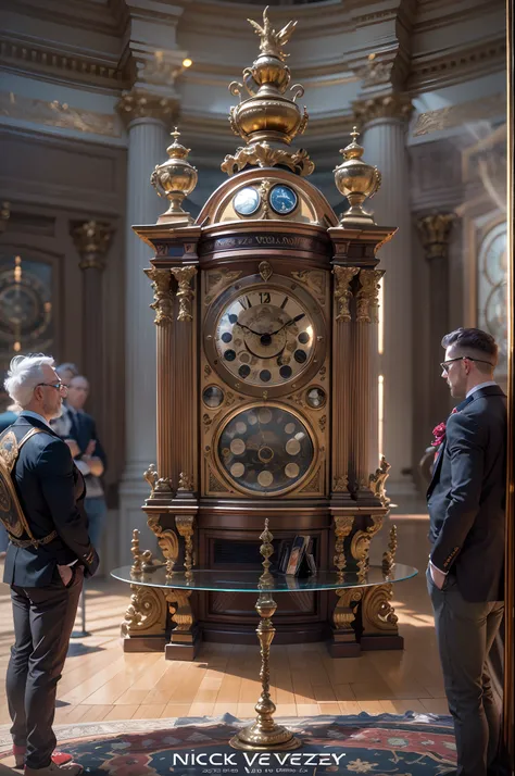 Nick Vesey（Nick Vizzy）style of，（（Huge grandfathers clock）），（（Angel base）），Panorama like，extreme hight detail，Real light，super-fine，Hyper-realistic，Ultra photo realsisim，tmasterpiece，8K，on focus，Bokeh，Detailed pubic hair，Hyper-detailing，high qulity，High def...