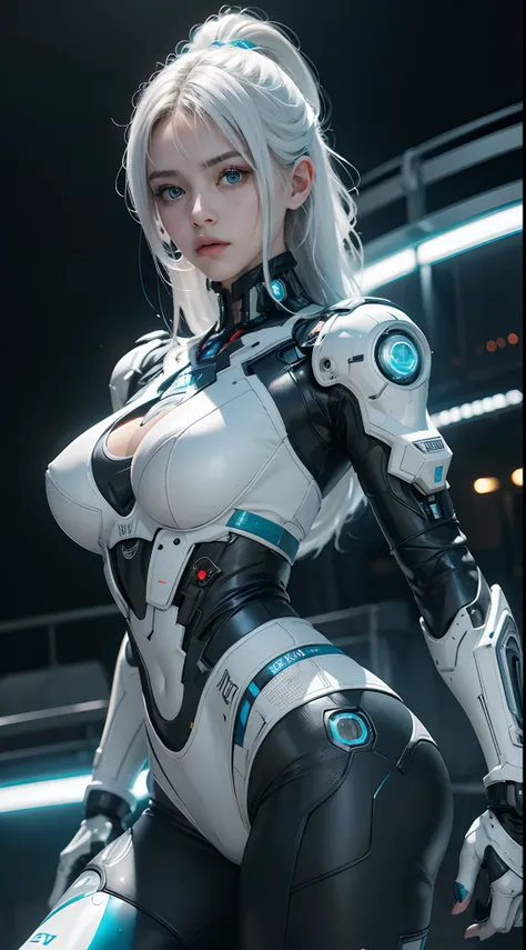 NSFW, 1girl, , cuerpo completo, cyberpunk, mecha, mechanics, (Obra maestra: 1.4), (8k, realista, Foto RAW, La mejor calidad: 1.4), Transparent nipple areola shape, Hermosos pechos, Chica japonesa, Hermosa cara linda, (Cara real: 1.4), Perfecto , hermoso pe...