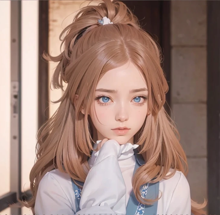 a close up of a woman with long hair wearing a white and blue outfit , realistic anime 3 d style, realistic young anime girl, stunning anime face portr