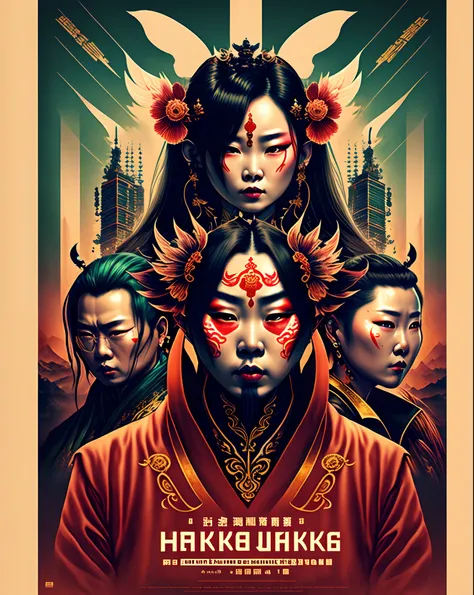 A poster of a combination of Peking Opera and cyberpunk