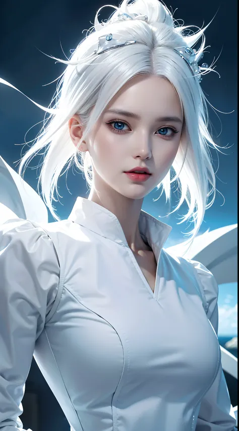 Close-up of a person with white hair and a white outfit, extremely instinctive, Epic anime about the energy man, Anime epic artwork, Dragon Ball concept art, Very detailed portrait of Goku, Super Blue Saiyan, Super Saiyan, 4k manga wallpapers, Detailed dig...