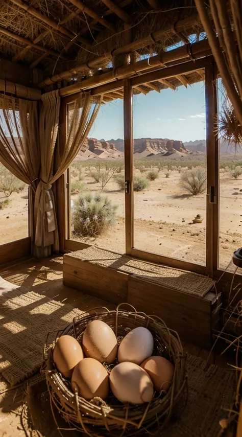 Image: Birds nest inside the nest has eggs Landscape of the desert of Marília with pirami