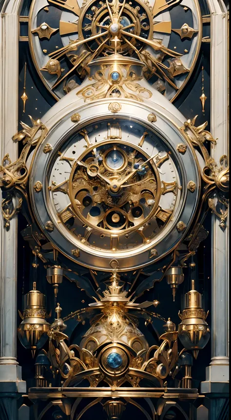 (8K, 16k, Award-winning, Highest quality, Highest resolution, Super detail, High detail, Anatomically correct, Masterpiece),UHR， Clock on the bell tower of the church，Ancient chronometric mechanism, delicate craftsmanship , A legendary mechanical clock, Ra...