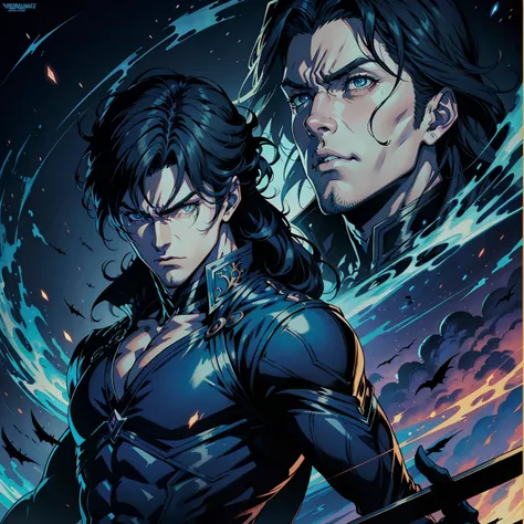 Castlevania Shadow Lord hyper réaliste super détaillé portrait visage de beau kenshiro hokuto no ken style musclé Lord Dracula pleurer tristesse expression portrait portrait handsomeyeux yeux bouche rouge cristal yeux hyper réaliste yeux super détaillé pla...