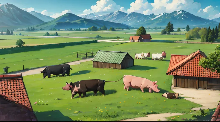 Large pig, cattle, and livestock farms.