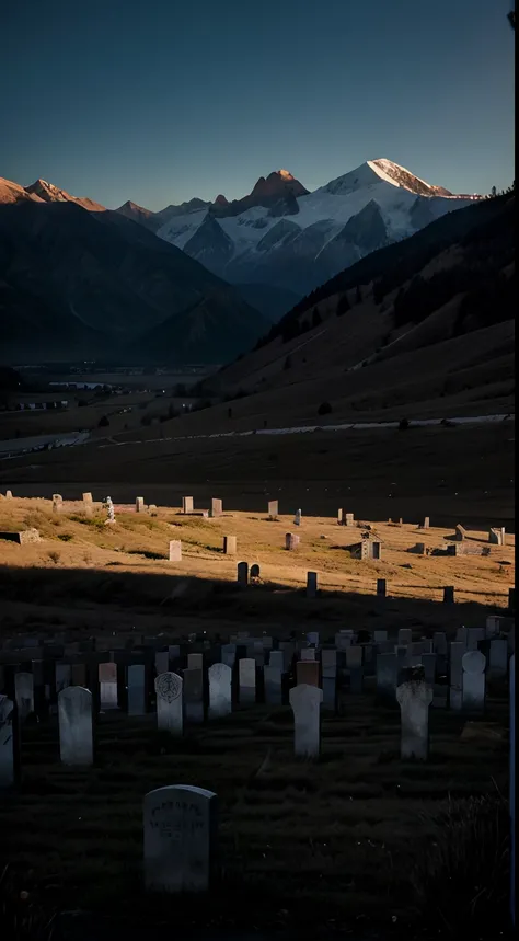 walley of dead sun , dark, mountains, graveyard