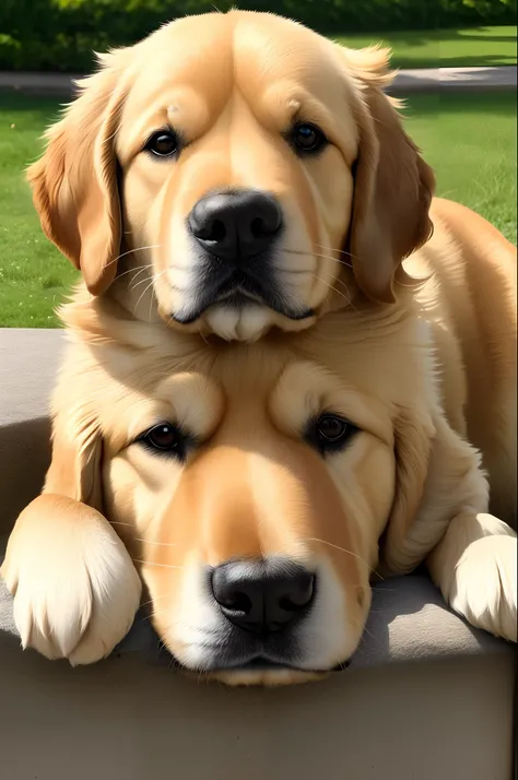 golden retriever with a black spot on his eye