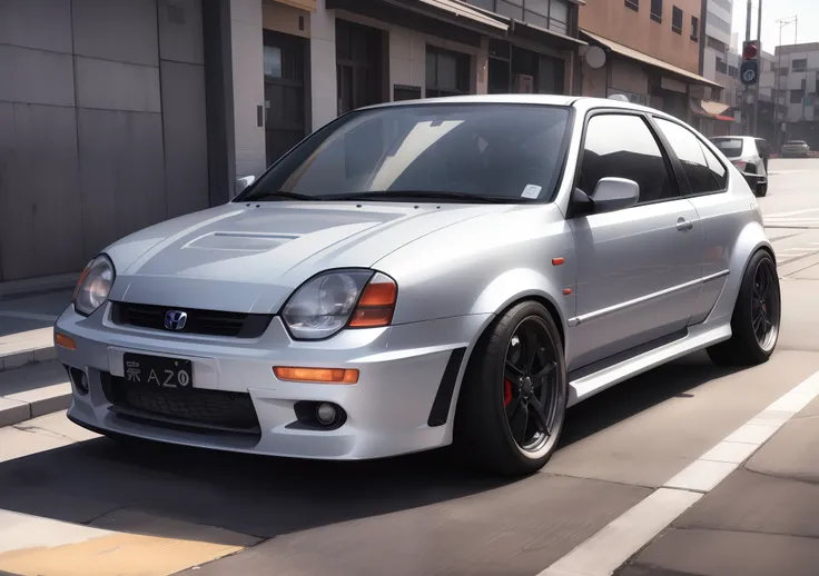 Silver car parked on the side of the road in front of a building, inicial d anime 1 0 8 0 p, JDM, Honda Civic, Corpo largo, Inicial D, Inicial d anime, KodakChrome : : 8 mil, carros realistas, tunning, ultra hiper realista, modificado, Captura de tela inic...