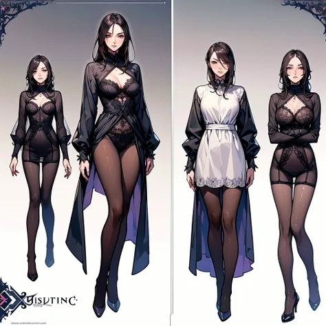 ((Masterpiece, Highest quality)), Detailed face, CharacterDesignSheet， full bodyesbian, Full of details, Multiple poses and expressions, Highly detailed, Depth, Many parts，Beautiful assassin girl，Night clothes，estilo fantasia，lacepantyhose，Extremely beauti...