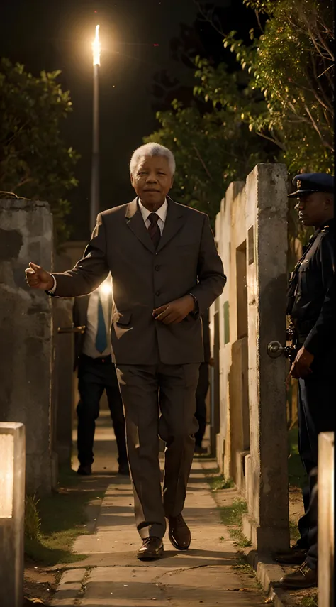 "Capture the essence of Nelson Mandelas life as a beacon of hope, depicting him as a guiding light illuminating a path towards justice and equality."