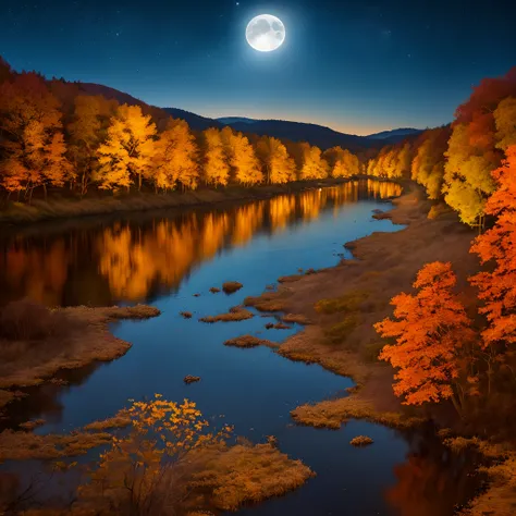 (8K Ultra Clear),(Best Quality),(Best Quality:1.2), (4K Resolution), Ultra Detail, High Resolution, Mastepiece, Best Quality, Soft Lighting (Exceptional Photo), (Moonlight Is Enchanting), Light Coming In (Multiple), (Autumn Foliage:1.2), Lunar Landscape, (...