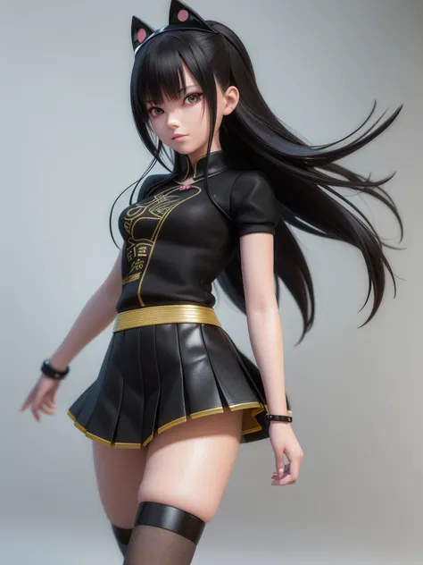 Anime - style action figure of a girl in a black skirt and shirt, anime styled 3d, anime stylized, cute 3 d render, render of a cute 3d anime girl, 3 d render stylized, highly detailed character, cute character, cute cartoon character, realistic 3D anime s...