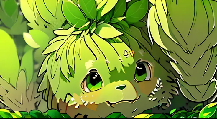 a close up of a green plant with a face on it, hop cone juice, cute detailed digital art, sprite art, cute forest creature, weed cutie mark, weed background, green head, hd artwork, green man, a plant monster, plant monster, hobbithead, official artwork, f...