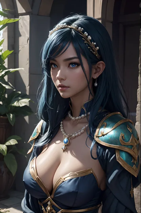 8K、Dark elf with very big breasts,Super beauty,Tanned realistic skin,Luxurious blue and white chest armor,Model Chute Style、(the Extremely Detailed CG Unity 8K Wallpapers)、Full shot body photos of the most beautiful artwork in the world、Front Four Poses、Da...