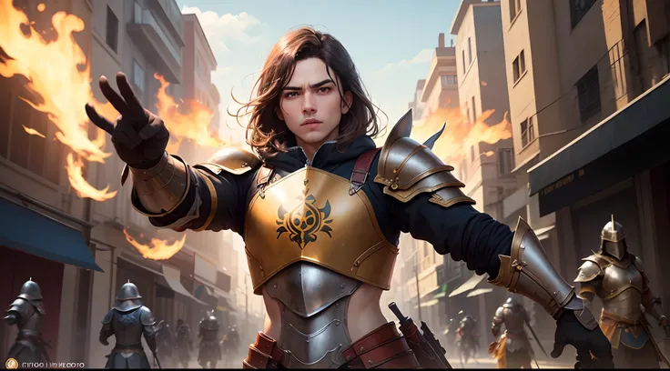 I want you to create an image to be the logo of my guild in free fire. I want you to put the name "Fearless" destacado no centro da imagem. Right behind me I want a warrior in armor