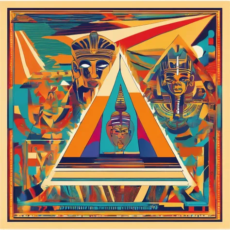 ambiance hypnotique, Two Egyptian mummies inside a pyramid, Two men who look scared, effet psychedelique,