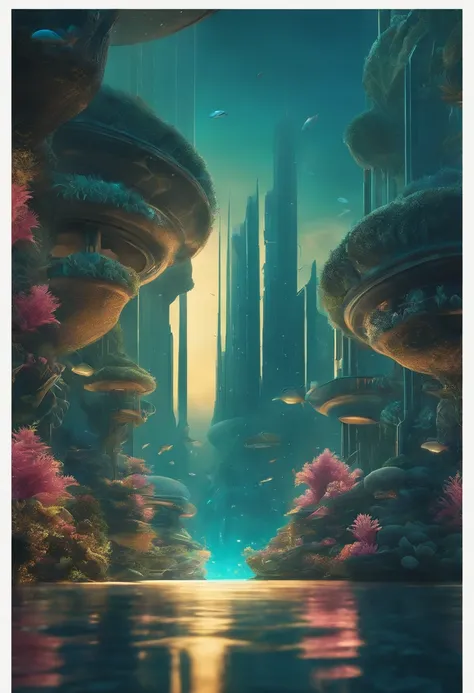 Create a prompt for a surreal underwater cityscape with vibrant, bioluminescent flora and fauna, and a futuristic structure in the background.

Craft an otherworldly scene of an underwater city with surreal elements. Envision vibrant bioluminescent flora a...