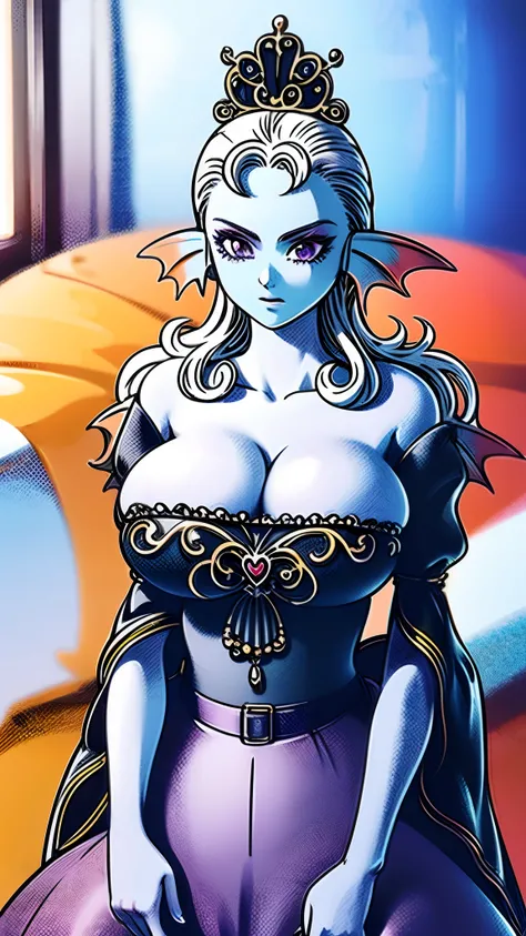 8K,high quality,anime,married woman,beautiful,beautiful,bright,eye highlights,purple eyes,sexy,super big tits,oversized boobs,dark blue nipples,erotic,beautiful line drawing. Blue skin, blue and orange gradient fins, nude, nothing on, nothing on, nothing o...