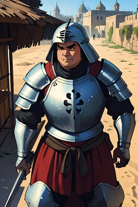 Guerreiro medieval, Fat and serious, forte, steel armor