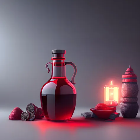 red potion, mobile game, high detail,  game asset 4d, isometric art, 3d octane render, 3d asset, lens flare, no background, png, gray background, plain background