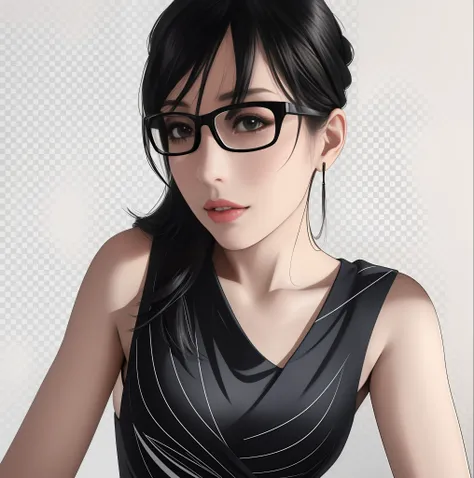 Hay una mujer con gafas y un vestido negro, Fondo eliminado, Foto profesional realista, 30 yrs old, Foto de perfil profesional, 3 0 years old woman, 30-year-old woman, Retrato de alta calidad, con gafas de montura negra, Retrato de estudio realista, Foto d...