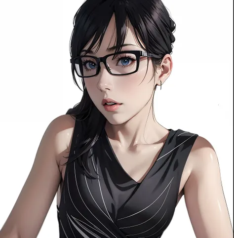 Chica anime con gafas y un vestido negro posando para una foto, Joven chica de anime realista, Atractiva chica de anime, realistic anime artstyle, Retrato de Mujer Anime, digital anime illustration, Retrato Anime Chica, Render fotorrealista de Anime Girl, ...