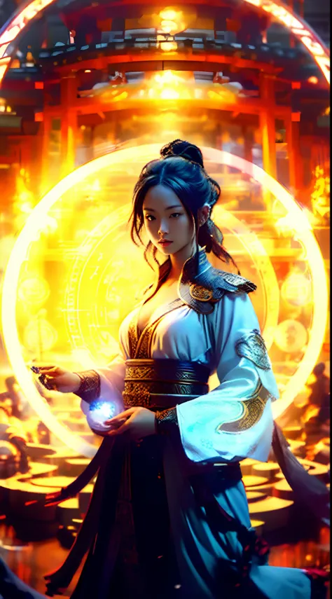 Best quality,masterpiece,ultra high res,(photorealistic:1.4),xiuxian,weapon,Detailed face,
1girl,solo,weapon,cleavage,(magic circle:1.2),xiuxian,upper body,Beautiful girl,full body,east asian architecture,sheath,architecture,