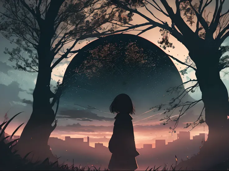 anime, (silhouette:1.2) ,1girl, sienna color forest ambience, sienna foggy, (sienna theme color:1.2), (hex color #A0522D)