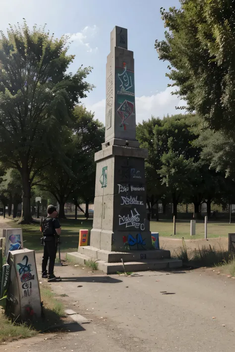 Two teenagers have been arrested after a Rochaldes monument was defaced with "Free Palestine" graffiti.