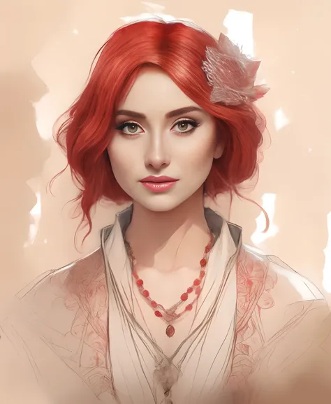 um close up de uma mulher com cabelos ruivos e um colar, arte do personagem charlie bowater, Neoartcore e Charlie Bowater, No estilo de arte de Bowater, pintura de personagem bonita, Estilo de Charlie Bowater, retrato da arte do personagem, estilo de arte ...