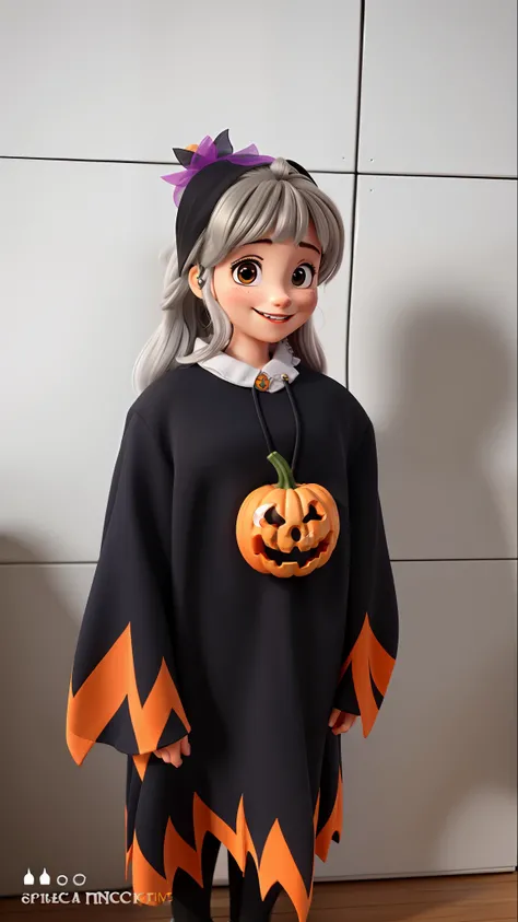 Uma menina sorridente, fantasiada para o halloween