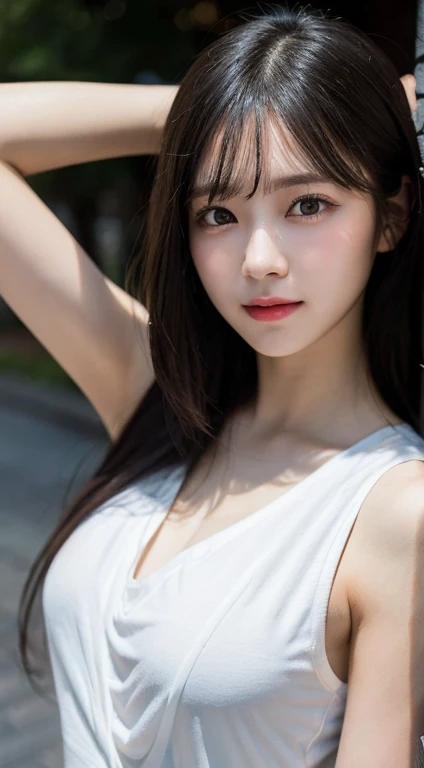 randome pose, mix4, (8K, Raw photography, top-quality, ​masterpiece: 1.45), (realisitic, Photorealsitic: 1.37), one girls, cute little, A smile、Cityscape, natta, profetional lighting, plain,a park,photon maping, Radio City, physically-based renderingt, Gra...