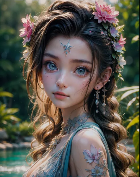 Little Girl, Water Play, Summer, Happy, Flower, Perfect Quality, Clear Focus (Clutter - Home: 0.8), (Masterpiece: 1.2) (Realistic: 1.2) (Bokeh) (Best Quality) (Detailed skin: 1.3) (Intricate Details) (8K) (Detail Eye) (Sharp Focus), (Happy)